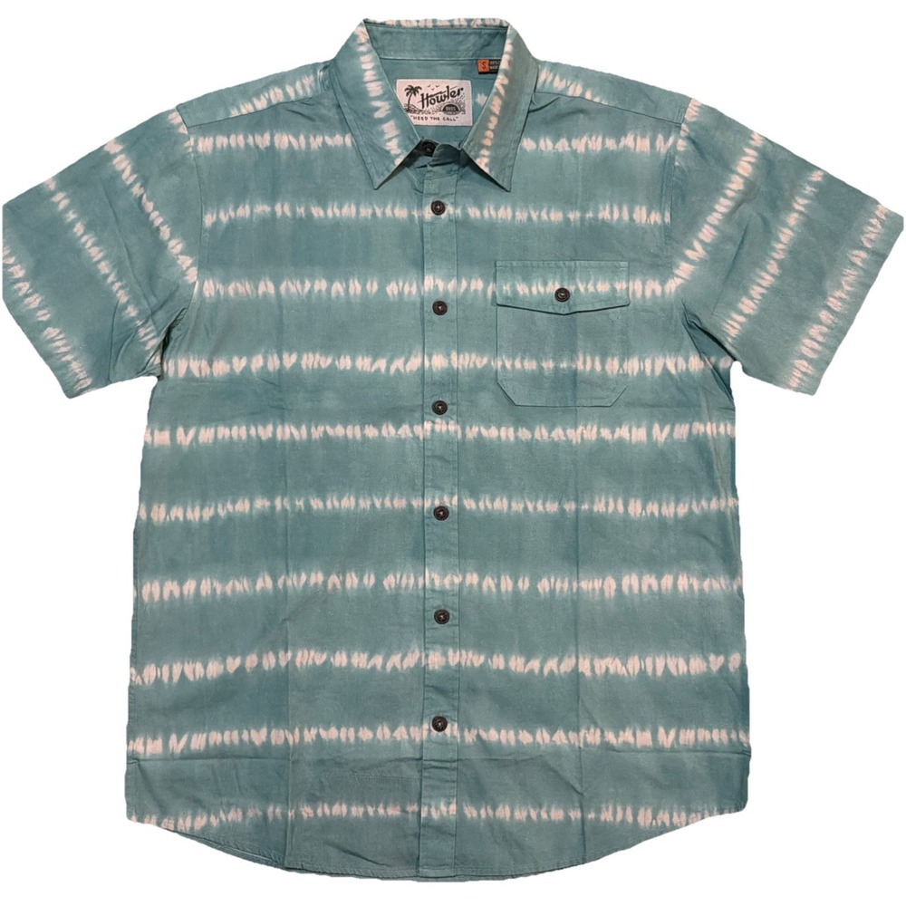 Howler Bros Mens Small San Gabriel Hazy Horizon Seaspray Short Sleeve Shirt Blue